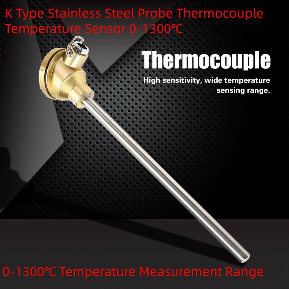 300mmx16mm K Type Stainless Steel Probe Thermocouple Temperature Sensor 0-1300℃