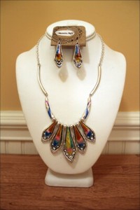 Colorful-Enameled-Crystals-Shiny-Silver-Metal-Cowgirl-Gypsy-Necklace-Set