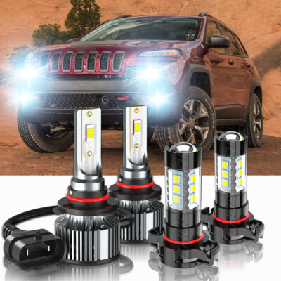 LED Headlight & Fog Light Bulb Combo For Jeep Cherokee 2014-2015 - 6000K Clear White, 9012 & 5202