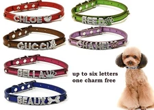 Dog Cat Pet Collar Metallic Personalized Customize Rhinestone Crystal Name 