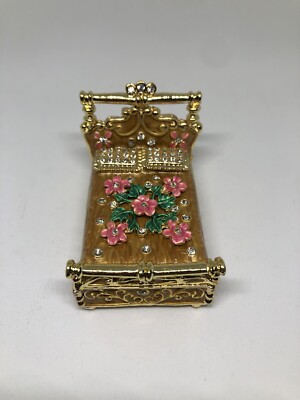  Queens Bed Hand Painted/Jeweled Crystals/Trinket Jewelry Box/Great Detail#65