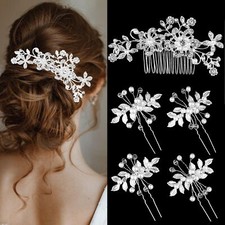 Wedding Bridal Hair Accessories 5Pcs Wedding Hair Pieces for Brides Silver Ha...