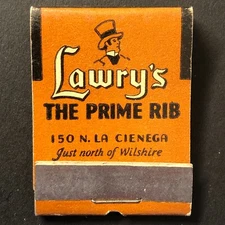 Lawry's The Prime Rib Restaurant LA Full Matchbook Chef c1938-47 1st Location*