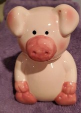 Pink Ceramic Piggy Bank - 5" Sitting Pink Pig with Plug - Excellent Condition 