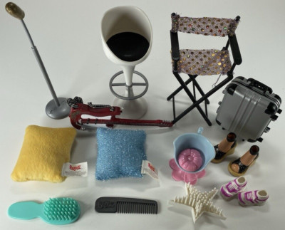 Bratz, Barbie or other Acsessories Guitar, Pillows, Microphone, Suitcase, Chairs