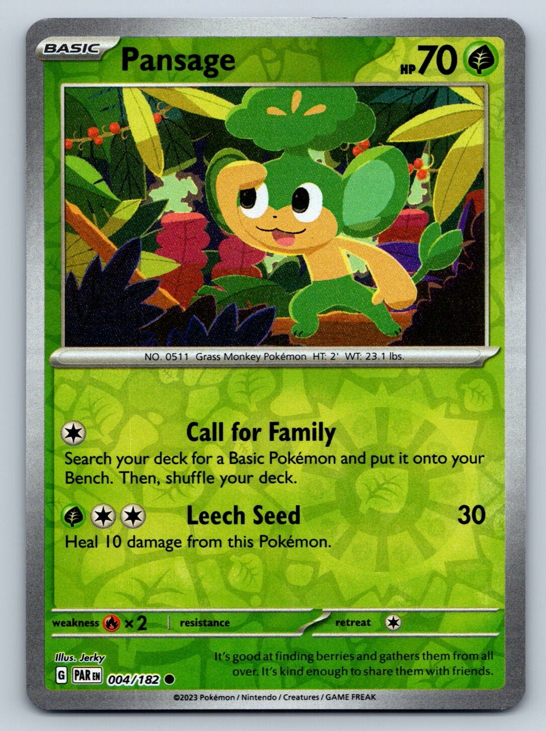 Pansage - Holo - Paradox Rift PAR 004/182 Pokemon TCG Card