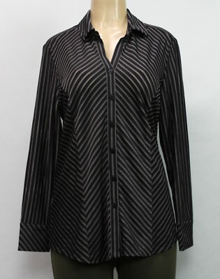 Dialogue Women's Blouse Top Stretch Long Sleeve Striped Black Size S