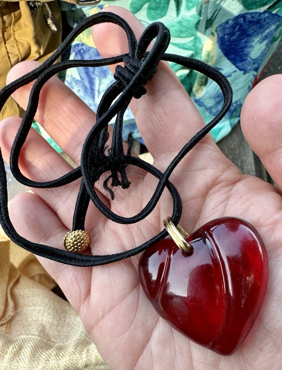 Baccarat Red Crystal Heart Pendant Necklace Black Cord EUC Baccarat Red Crystal Heart Pendant Necklace Black Cord EUC