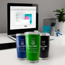 Funny Gifts for Men Coffee Travel Mug with Lid - I Don't Need ChatGPT My Wife Kn