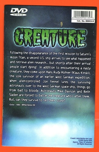 CREATURE DVD Stars Klaus Kinski Sci-Fi Horror Classic - Picture 2 of 2