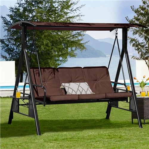 3-Seat Deluxe Outdoor Patio Porch Swing with Weather Resistant Steel Frame