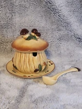 Vintage Isco Tureen Mushrooms Condiment Bowl W/ Lid,Spoon,& Plate NEW Open box