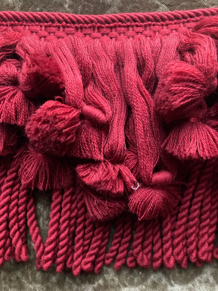 Lambrequim francês antigo borla borgonha franja acabamento 8" gota vendida por jarda - Imagem 4 de 4