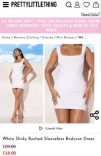 Pretty Little Thing White Slinky Ruched Bodycon Dress Size 10