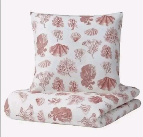 IKEA VITPYROLA Single Duvet Cover & Pillowcase Pink Shell/Coral Patten 150x200