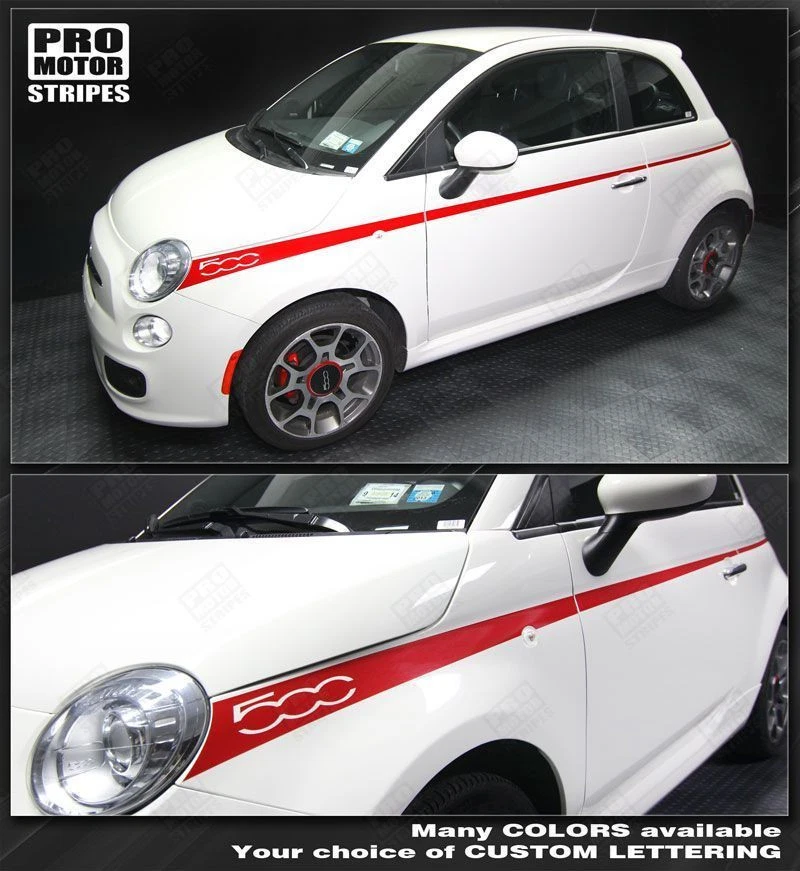 Calcomanías rayas laterales jabalina carrocería superior Fiat 500 2007-2015 (elige color) Foto 2 de 3