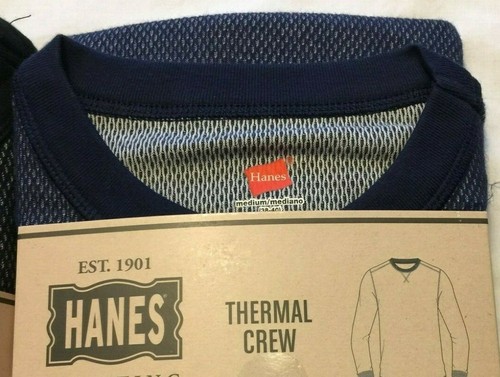 NWT Men's Hanes Crew Neck Thermal Waffle Base Top Shirt Long Sleeve Black Blue - Bild 3 von 68
