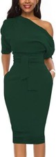 Women's Elegant One-Shoulder Belted Pencil Dress - Work Casual Office Style