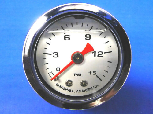 Marshall Gauge 0-15 psi Fuel Pressure Oil Pressure White 1.5" Diameter Liquid - Picture 1 of 1