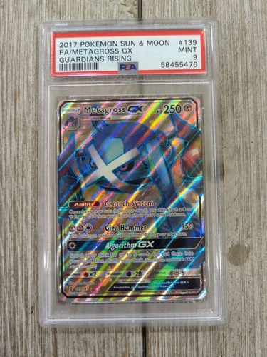 PSA 9 Graded 2017 Pokemon Sun & Moon Metagross GX Guardians Rising #139