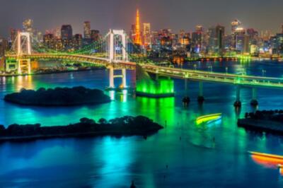 Wandbild: Tokyo-Skyline mit Tokyo Tower und Rainbow Bridge. (36970369)