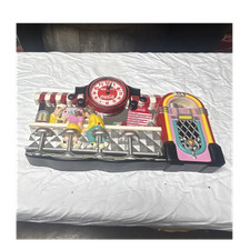 Coca-Cola Diner Clock Jukebox Motif Figures Soda Theme Red Silver