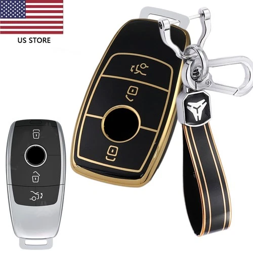 Fit Mercedes Benz Rmote Key Fob Cover 3 Buttons Car Key Case Shell Keychain