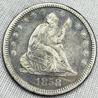1858-P Seated Liberty Quarter Dollar 25c 90% Silver Philadelphia US Coin