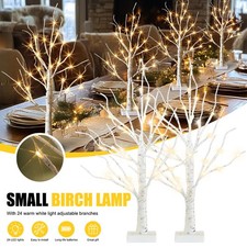 2pcs White Tree With Lights Small Mini Birch Branch Tree With 24 Warm White Led