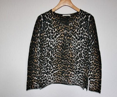 Monari Strickpullover Gr. 38 im Leoprint mit dezentem Strass Glitzer 100% BW TOP