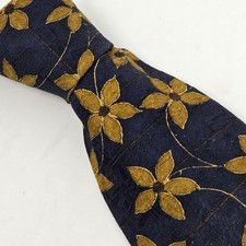 Ermenegildo Zegna Tie Men's Blue w/ Gold Floral 100 Silk Necktie Handmade Italy