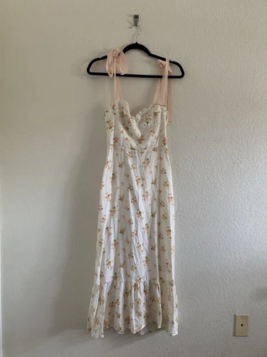 Reformation Vale Linen Dress Mildred White Floral Tie Ribbon Midi Size 2 - Picture 1 of 11