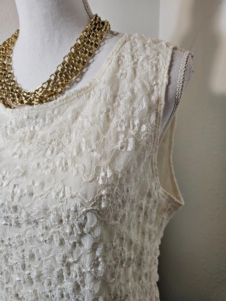 Camiseta sin mangas East 5th para mujer blanca de encaje totalmente forrada sin mangas pulóver grande L Foto 2 de 4