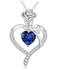 Rose Flower Heart Birthstone Necklaces for Women, 925 Sterling Silver-09-Sep