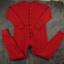 Vintage Duofold Union Suit Men Large Red Thermal Long John Henley Made in USA
