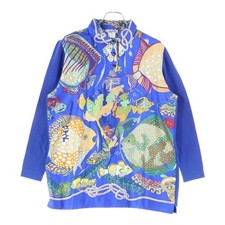 HERMES Twill Rane Grands Fonds Gran Phone Pattern Print Silk Scarf Switch Used e