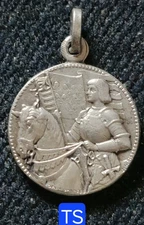 Superb Med. Silver 15mm - Joan of Arc on Horseback - Inesus Maria by Penin Poncet