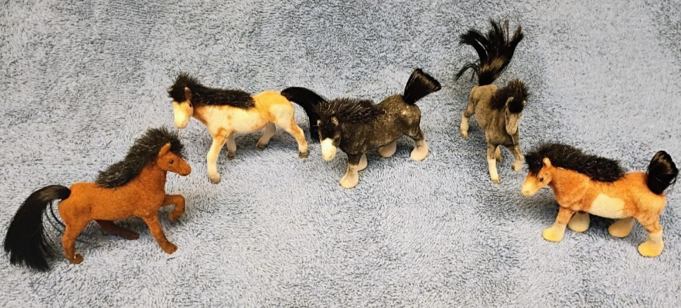 Set of 5 Vintage Collectible Flocked Plastic Horse Figurines