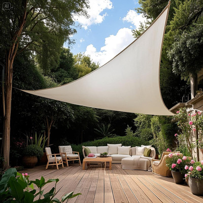 Sonnensegel Balkon Dreieck 4.8X4.8X4.8 M Creme, Premium HDPE UV Schutz Sonnensch