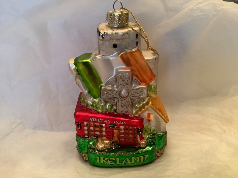 Kurt Adler Glass Ornament Ireland Double Sided City Scapes Noble Gems