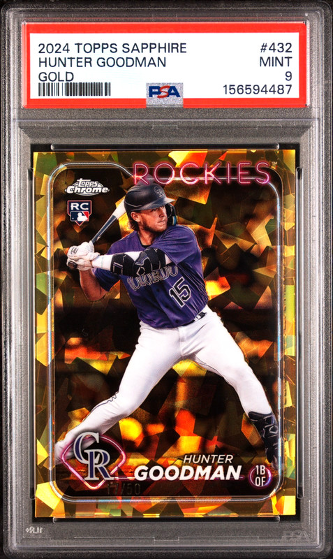 2024 Topps Chrome Sapphire Hunter Goodman Rookie Gold Sapphire /50 #432 PSA 9