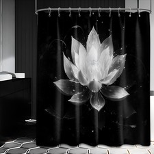 Black and White Shower Curtain Lotus Flower Shower Curtains for Bathroom Deco...