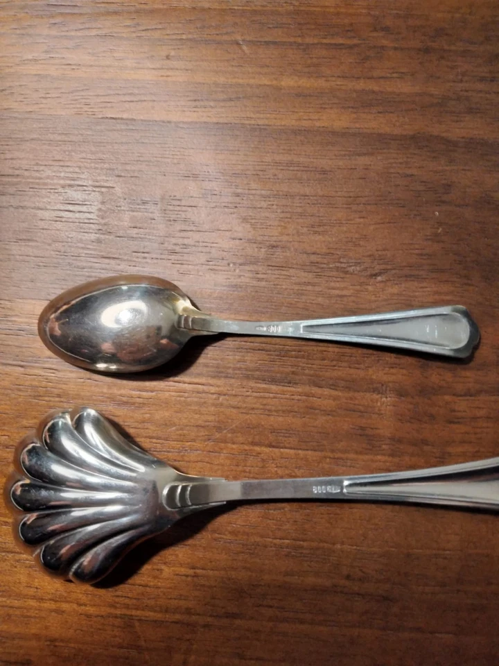 6 Cucchiaini da caffè + Cucchiaio per lo zucchero in argento 800 grammi 71. - Immagine 2 di 3