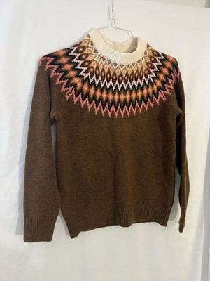 amazon essentials size small unisex brown w/geometric designs sweater
