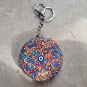 Compact Hinged POCKET MIRROR KEYCHAIN Mandala Evil Eye Indian Motif Multi Color