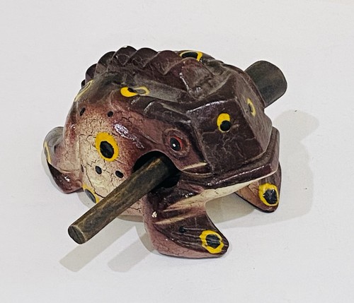 Hand Carved Wooden Frog Calling Guiro Percussion Musical Croaking Instrument