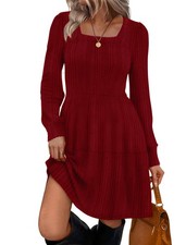 Womens Dresses Babydoll Winter Tunic Sweater Dress with Small, Burgundy 