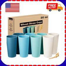 Wheat Straw Cups Set of 8, 20 oz Unbreakable Drinking, Chip Resistant, Reusable