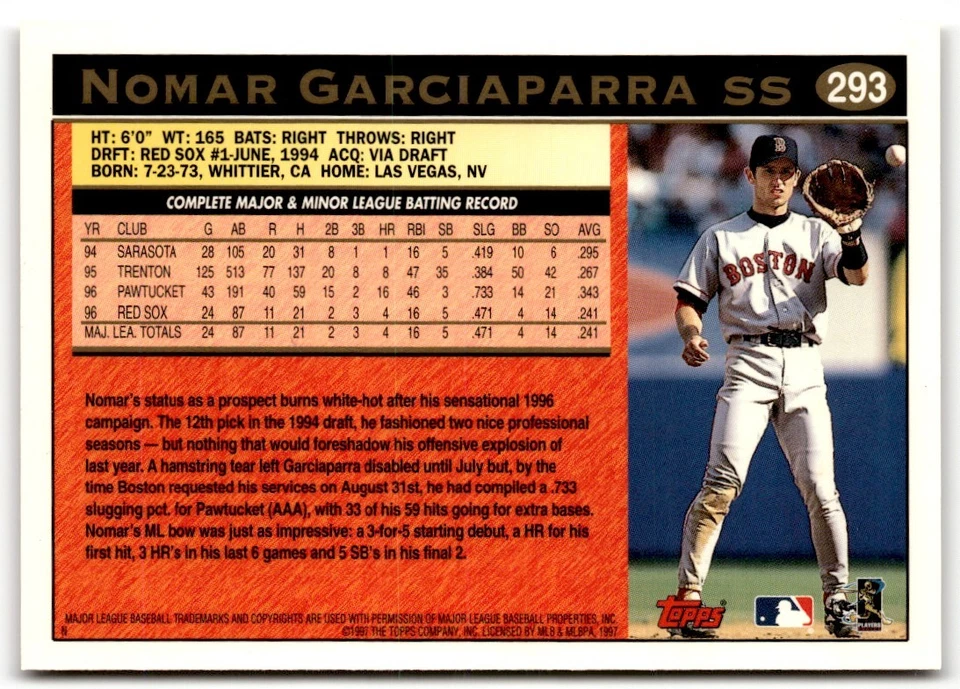 Nomar Garciaparra 1997 Topps #293 Boston Red Sox - Image 2 of 2