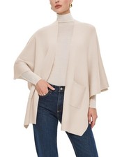 Womens Open Front Shawl Wraps with Pockets Oversized Casual Knit Travel Shawl...